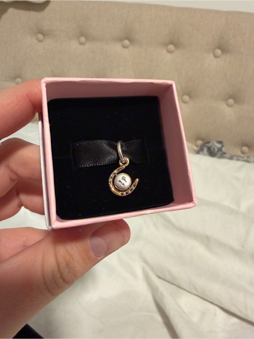 PANDORA Gold and silver Horseshoe Charm with Pandora box